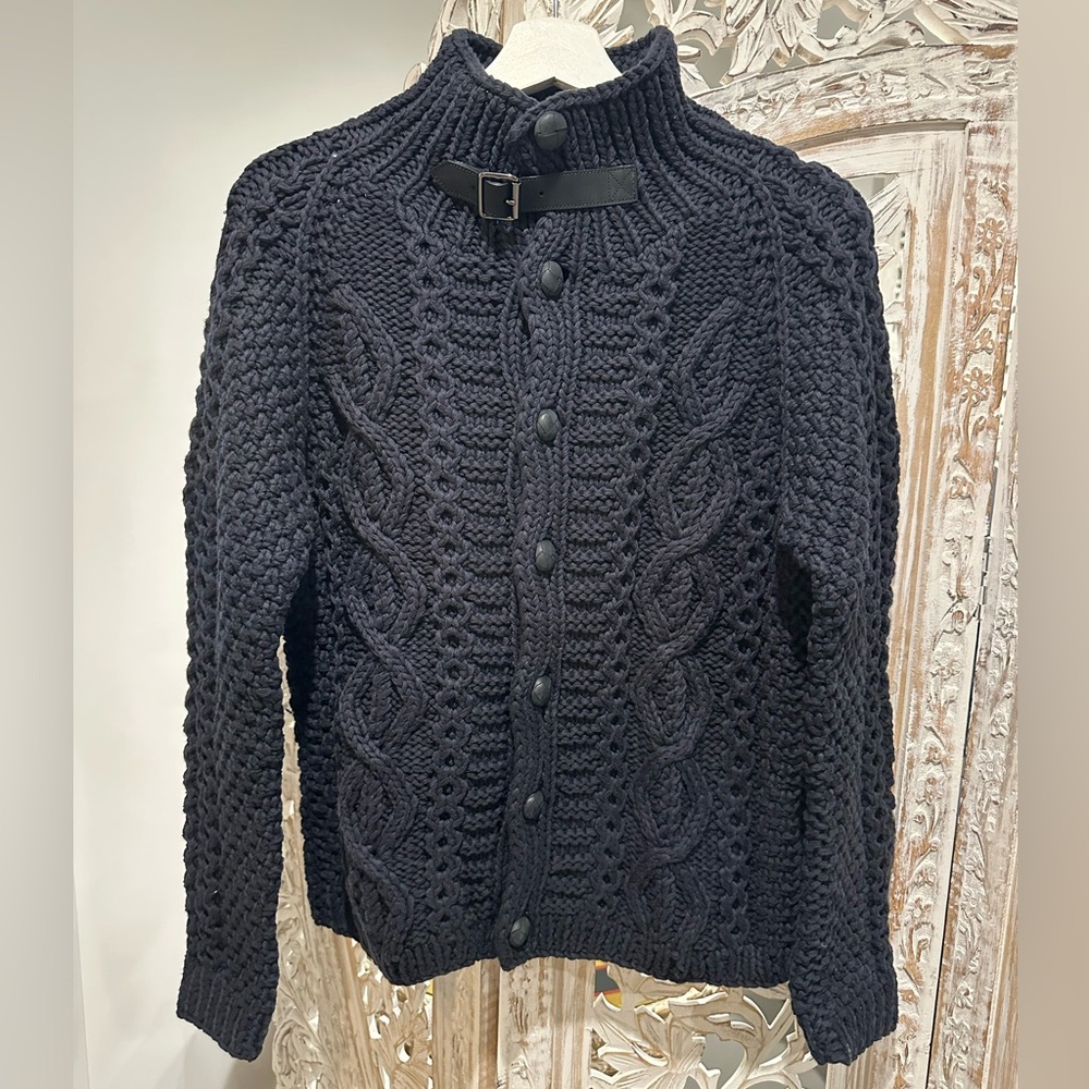 Burberry Navy Cable Knit Cardigan